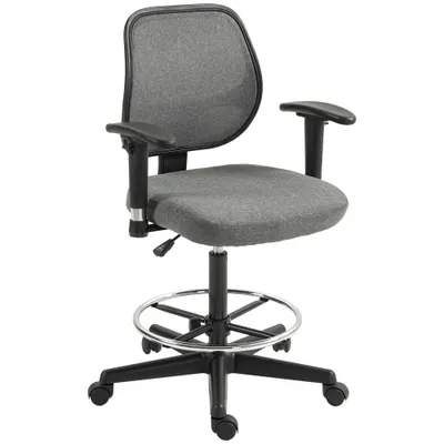 Vinsetto Fotoliu de birou șezut înalt reglabil, cotiere, dim. 60l x 57P x 97-119H cm pe roți, gri | Aosom Romania