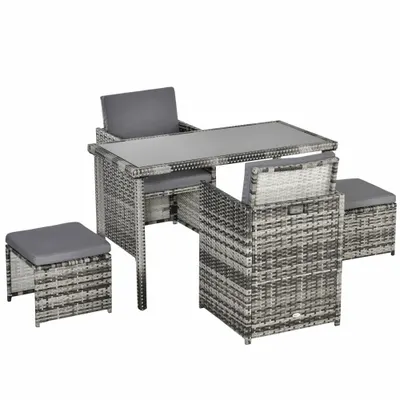 Outsunny Polyrattan Sitzgruppe pentru 4 persoane Essgruppe Gartenset Garnitur cu Pernă, Gri | Aosom Romania