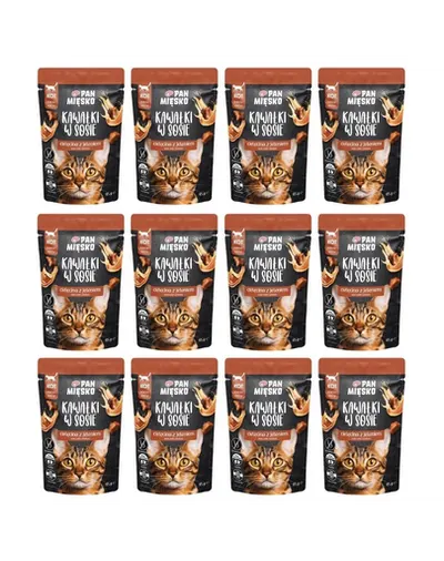 PAN MIĘSKO Bucăți în sos Vițel cu cerb, hrană umedă pentru pisici 12x85 g