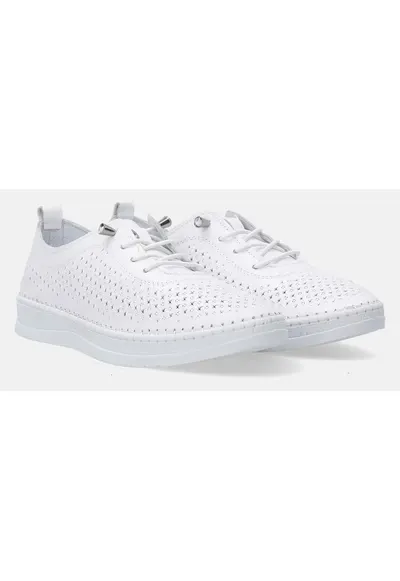 Pantofi sport din piele cu perforatii si sireturi elastice