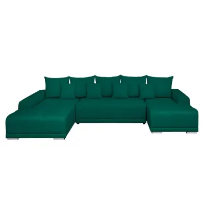 Coltar extensibil MARIBO U, cu arcuri si lada depozitare, colt stanga, verde inchis, 350x203x90 cm