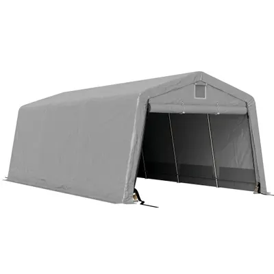 Outsunny Garaj Portabil, Carport Rezistent, Cort tip Garaj cu Copertină și 2 Ferestre de Ventilație și Ușă, 6.2x3.3x2.4 m, Gri | Aosom Romania