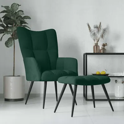 vidaXL Scaun de relaxare cu taburet, verde închis, catifea