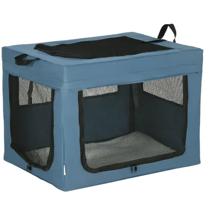 PawHut Sac de transport pliabil pentru animale de companie cu mâner, plasă 69 x 51 x 51 cm albastru negru | Aosom Romania