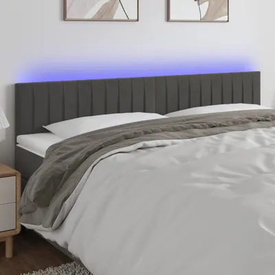 vidaXL Tăblie de pat cu LED, gri închis, 160x5x78/88 cm, catifea