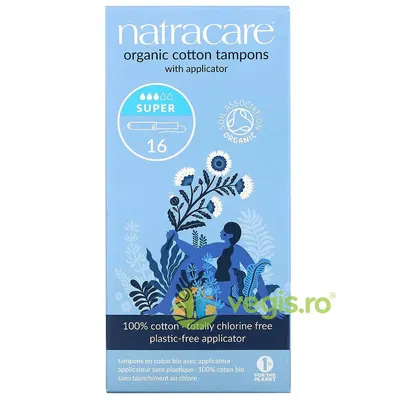 Tampoane din Bumbac Organic cu Aplicator Super 16buc