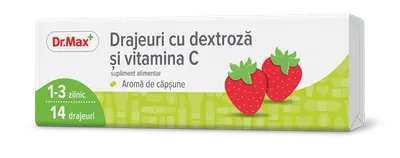 Dr. Max Drajeuri cu dextroza si vitamina C cu aroma de capsune, 14 drajeuri