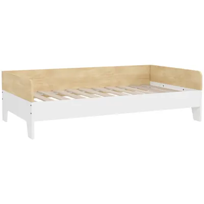 AIYAPLAY Pat pentru copii pat cu somieră cu lamele cu panouri laterale înalte design jos din lemn 143,5 x 74 x 40 cm alb | Aosom Romania