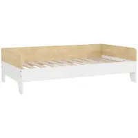 AIYAPLAY Pat pentru copii pat cu somieră cu lamele cu panouri laterale înalte design jos din lemn 143,5 x 74 x 40 cm alb | Aosom Romania