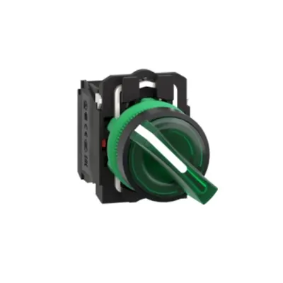Selector Iluminat Verde Ø 22, Maner cu 2 Pozitii, 24 V, 1No+1Nc
