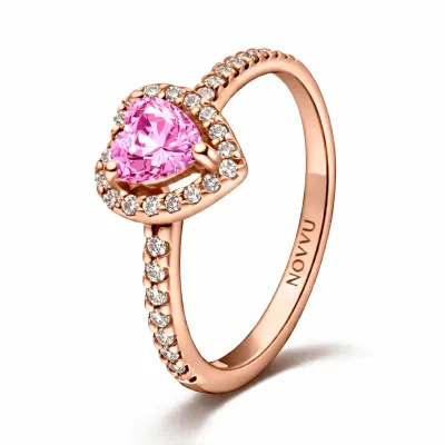 Inel Pink Heart Rose cu Argint
