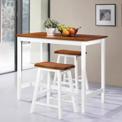 vidaXL Set mobilier tip bar, masă și scaune, 3 piese, lemn masiv