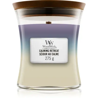Woodwick Trilogy Calming Retreat lumânare parfumată cu fitil din lemn 275 g