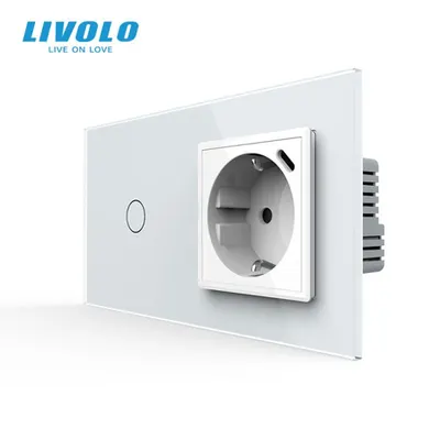 Intrerupator simplu + priza Schuko cu port USB tip C, generatia noua, cu rama sticla Alb