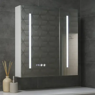 Dulap baie suspendat EDGE cu oglinda iluminare LED, 2 usi, alb, 70x15x68 cm