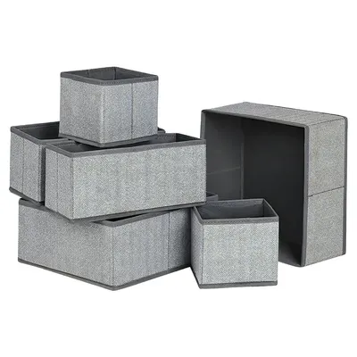 Set 6 Cutii Organizare pentru Dulapuri si Sertare, NewEvo, Stofa, Gri