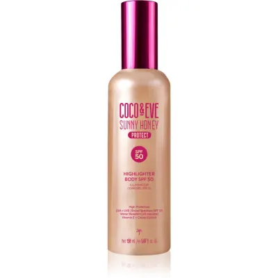 Coco & Eve Sunny Honey Highlighter Body SPF50 ser protector cu efect iluminator SPF 50 150 ml