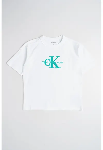 Tricou cu logo si decolteu la baza gatului - Alb/Verde