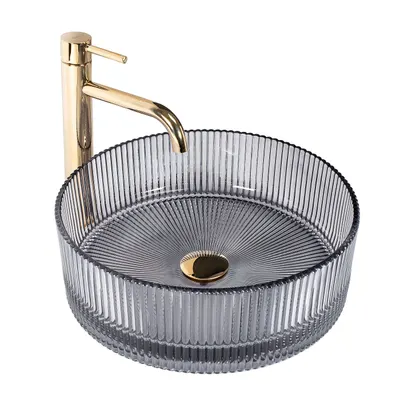 Lavoar cu montare pe blat 36 cm, gri transparent, rotund, Rea Ingrid