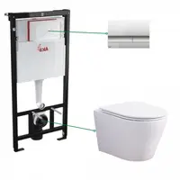 Set vas wc suspendat rimless cu capac soft close Oslo Foglia, rezervor incastrat si clapeta crom mat Alcaplast