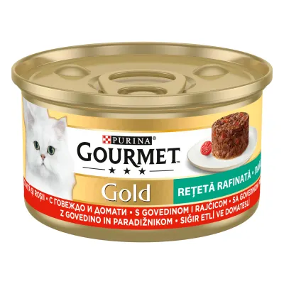 Hrana umeda pentru pisici Gourmet Gold, Vita si Rosii, 85 g 85g