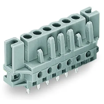 THT female header; 0.6 x 1.0 mm solder pin; straight; Spacer flange; Pin spacing 5 mm; 21-pole; gray