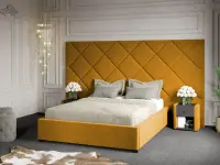 Pat Tapitat cu Panou 305x171 C4 Dubai cu somiera fixa Galben - Velluto 8 140x200