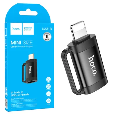Adaptor Hoco UA31B, Type-C la Lightning, pentru iPhone, Transfer date OTG 480MBps, Negru Engros