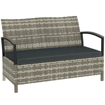 Outsunny Bancă cu depozitare 2 locuri bancă cu perne și mânere 125 L Poly Rattan 123 x 70 x 82 cm Gri închis | Aosom Romania