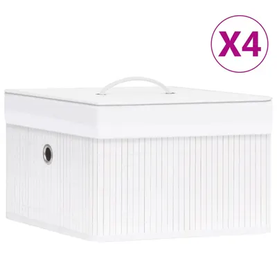 vidaXL Cutii de depozitare, 4 buc., alb, bambus