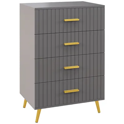 HOMCOM Comodă Modernă cu 4 Sertare, Unitate Sertar Depozitare cu Picioare din Aluminiu, 60x40x90 cm, Gri Închis