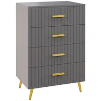 HOMCOM Comodă Modernă cu 4 Sertare, Unitate Sertar Depozitare cu Picioare din Aluminiu, 60x40x90 cm, Gri Închis