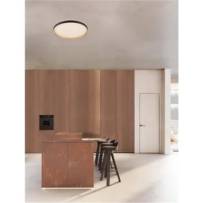 Plafoniera VOMOS Triac Dimabil Nisipiu Negru & Lemn Colour Metal, Aluminiu & Acrylic LED 55 Wat 220-240Volt 4760Lm 2700 + 3000K IP20 Dip Intrerupator Deschis sus & jos