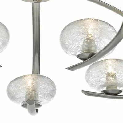 Plafoniera Leighton 5lt Semi Flush Satin Chrome & Sugar Cane Glass