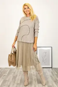 Rochie suprapusa din tulle plisat, cu puloveras, bej