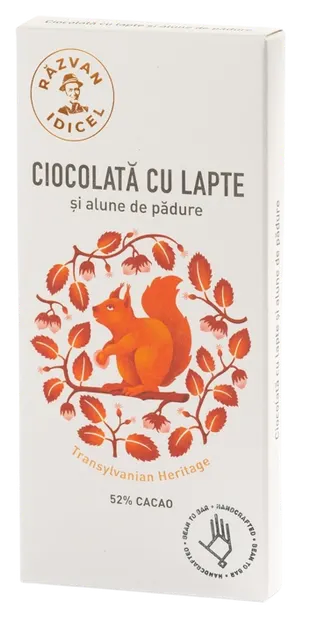 Ciocolata 54% cacao cu lapte si alune de padure, 80g, Razvan Idicel