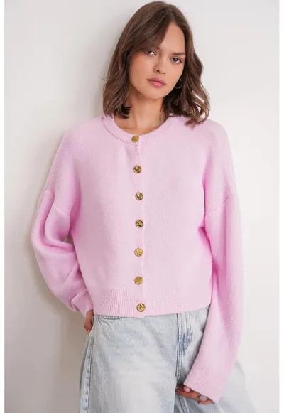 Cardigan - roz pudrat - tricot - nasturi