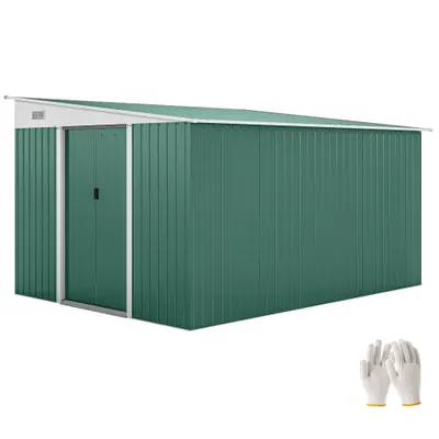 Outsunny Magazie de Gradina cu Ușa Glisantă si Orificii de Aerisire, din Oțel Galvanizat, 345x280,5x169-201cm, Verde | Aosom Romania