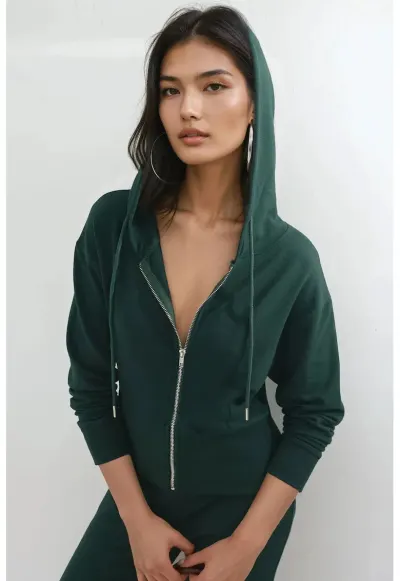 Hanorac cu fermoar si gluga maneca lunga - verde - jerseu