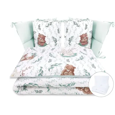 Lenjerie patut cu 6 piese, MimiNu, Pentru patut 120x60 cm, Cu pilota si perna, Cu doua aparatori laterale, Din bumbac certificat Oeko Tex Standard 100, Lulu Natural