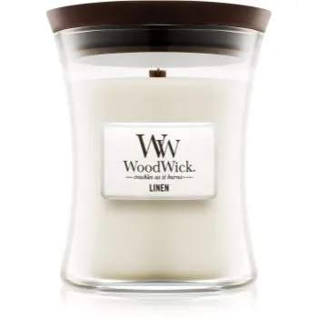 Woodwick Linen lumânare parfumată cu fitil din lemn