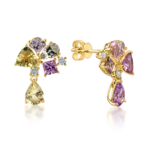 Cercei geometrici din aur galben cu safire multicolore de 3.76ct