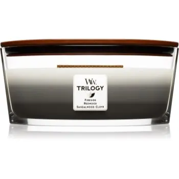 Woodwick Trilogy Warm Woods lumânare parfumată cu fitil din lemn (hearthwick)