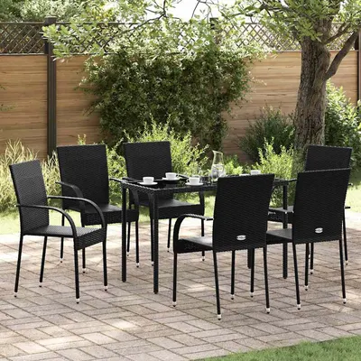 vidaXL Scaune de exterior stivuibile, 6 buc., negru, poliratan