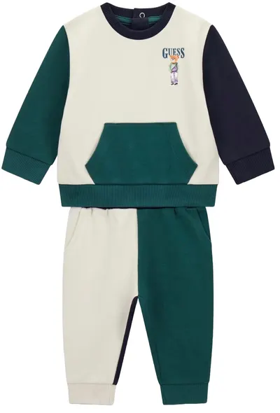 Set din 2 piese Guess - Hanorac și pantaloni în culori contrastante, verde, 24 luni