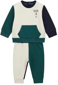 Set din 2 piese Guess - Hanorac și pantaloni în culori contrastante, verde, 24 luni