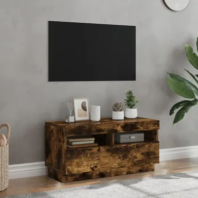 vidaXL Comodă TV cu lumini LED, stejar fumuriu, 80x35x40 cm