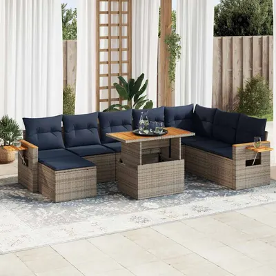 Gossi set mobilier de gradina cu perne, 10 piese, gri, poliratan