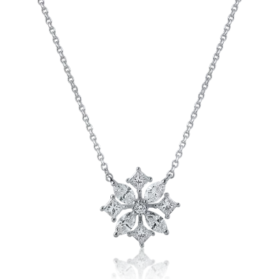 Lant cu pandantiv din aur alb cu diamante princess, marquise si rotunde de 0.5ct