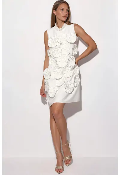 Rochie Mini Femei - Elegant - Alb - Broderie - Poliester/Lycra